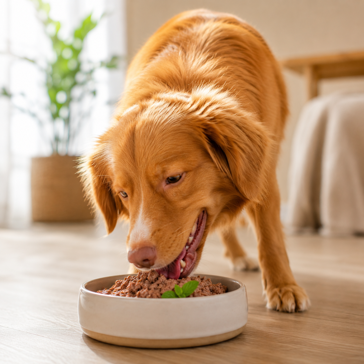 Wildfang-Hund frisst verträgliches Futter 