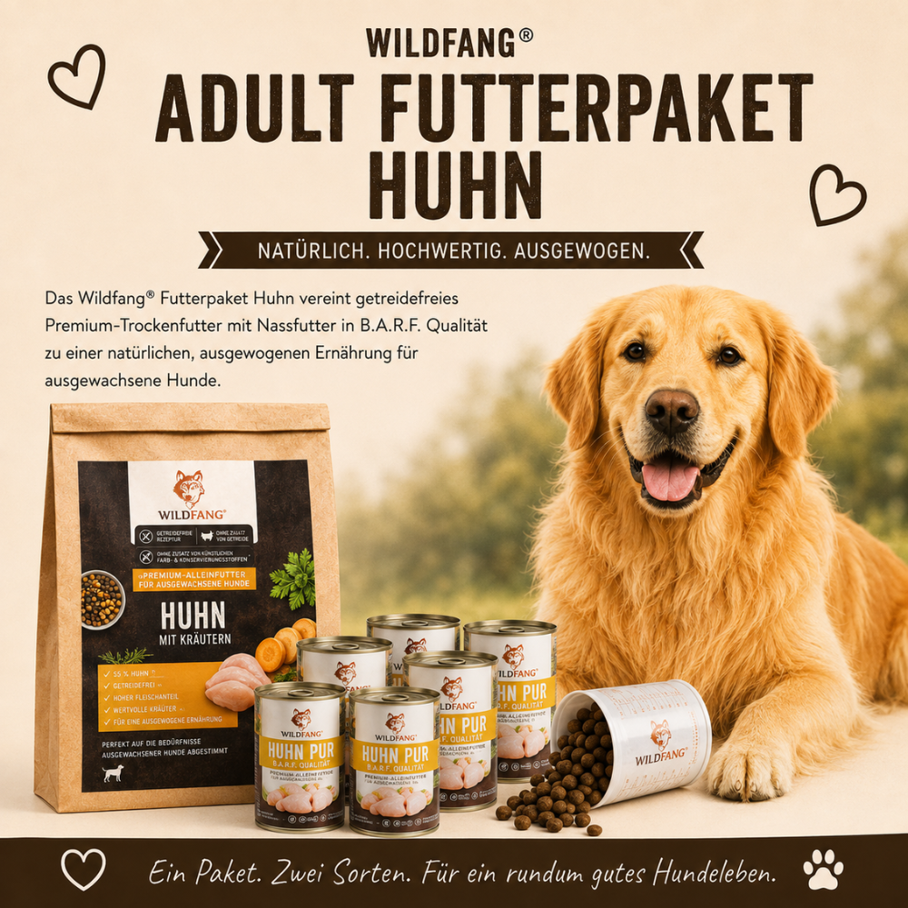 Adult Futterpaket Huhn - getreidefrei-Hundefutter-Wildfang-