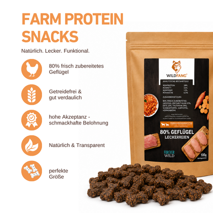 Farm Protein Snacks - Premium Hundesnacks mit 80 % Geflügel-Hundefutter-Wildfang-