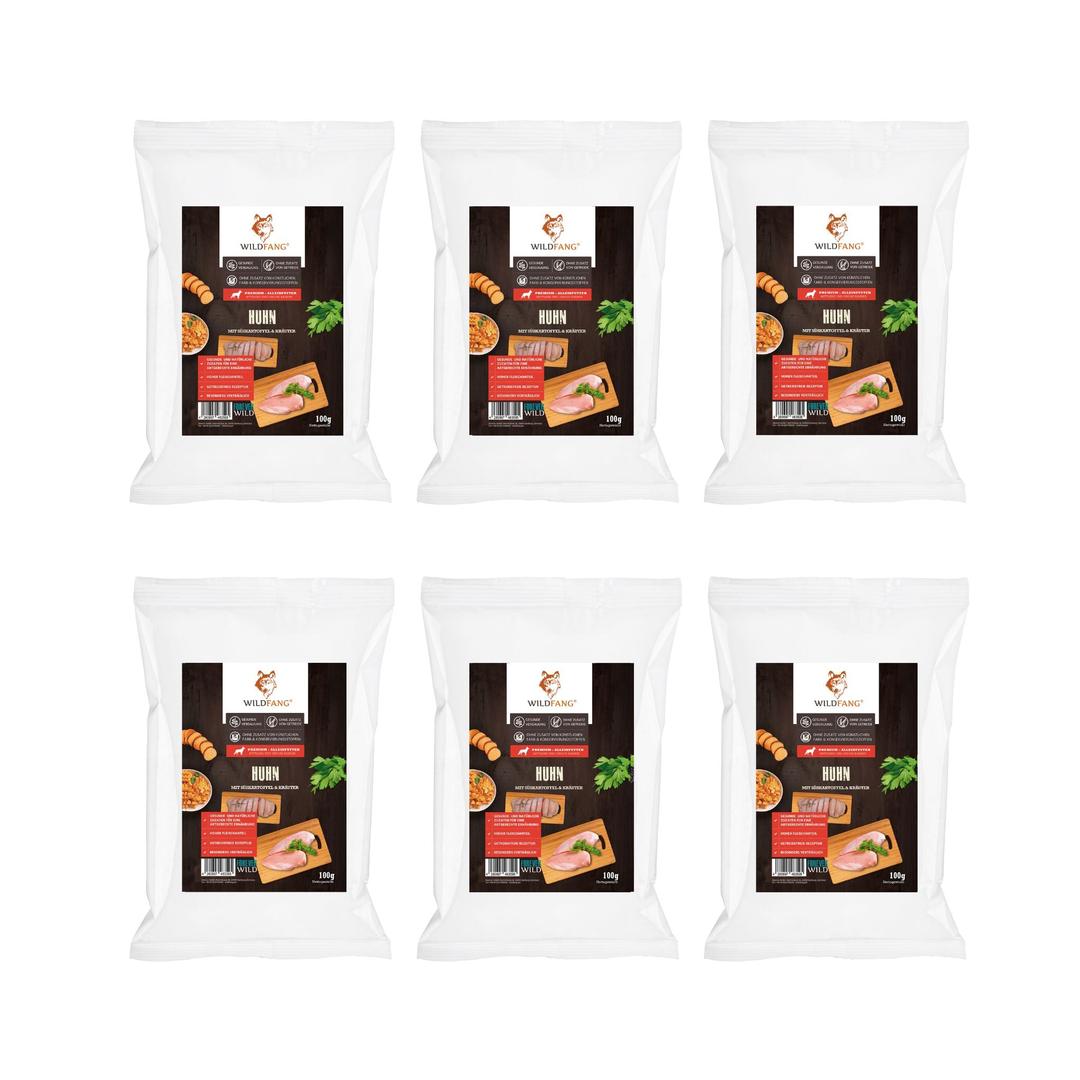 Genussbox Adult - Trockenfutter-Hundefutter-Wildfang-6 x Huhn mit Kräuter-