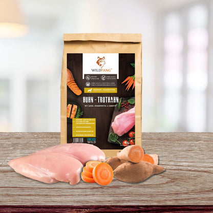 Junior Trockenfutter Sparpack 2 x 2 kg mit Huhn - getreidefrei - für Welpen-Hundefutter-Wildfang-