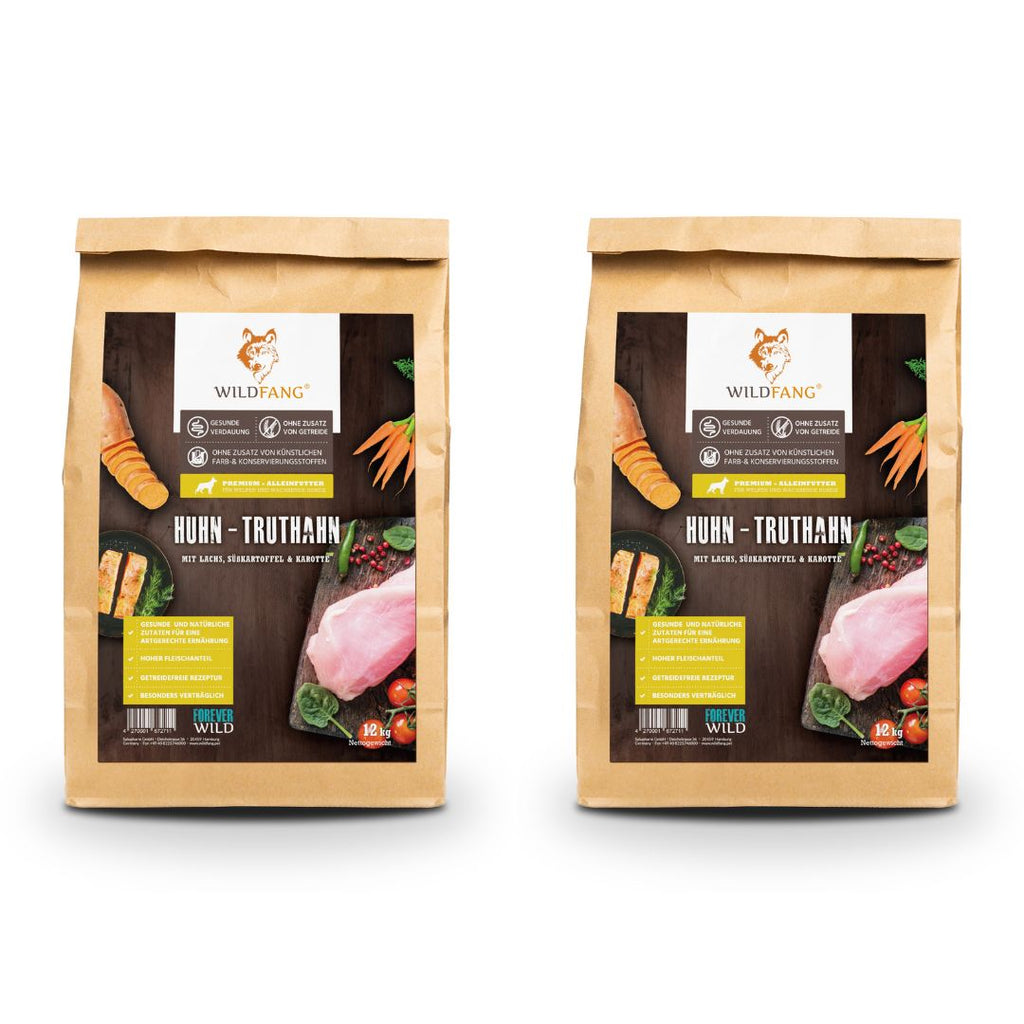 Junior Trockenfutter Sparpack 2 x 2 kg mit Huhn - getreidefrei - für Welpen-Hundefutter-Wildfang-