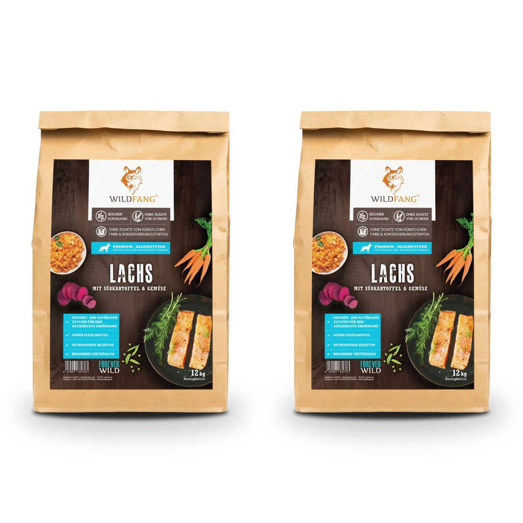 Junior Trockenfutter Sparpack 2 x 2 kg mit Lachs - getreidefrei - für Welpen-Hundefutter-Wildfang-