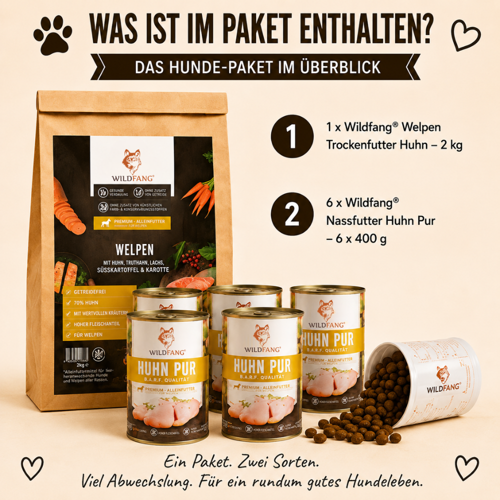 Welpen Futterpaket Huhn - getreidefrei-Hundefutter-Wildfang-