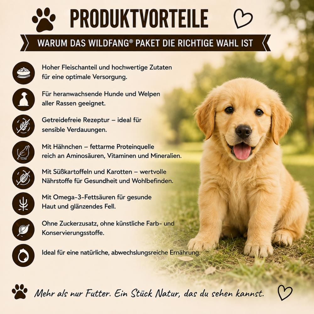 Welpen Futterpaket Huhn - getreidefrei-Hundefutter-Wildfang-