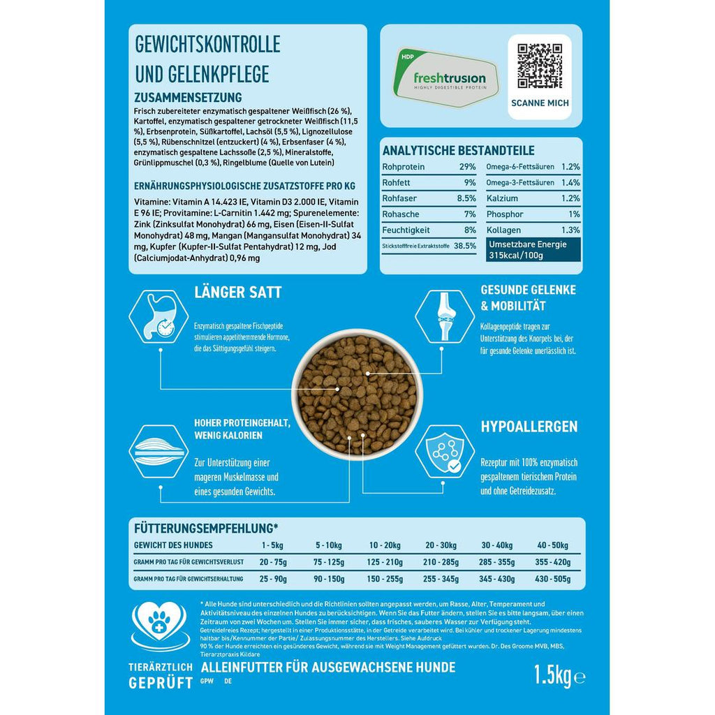 VetLine Trockenfutter mit Peptiden für Hunde - Gewichtskontrolle und Gelenkpflege-Hundefutter-Wildfang Petcare GmbH-