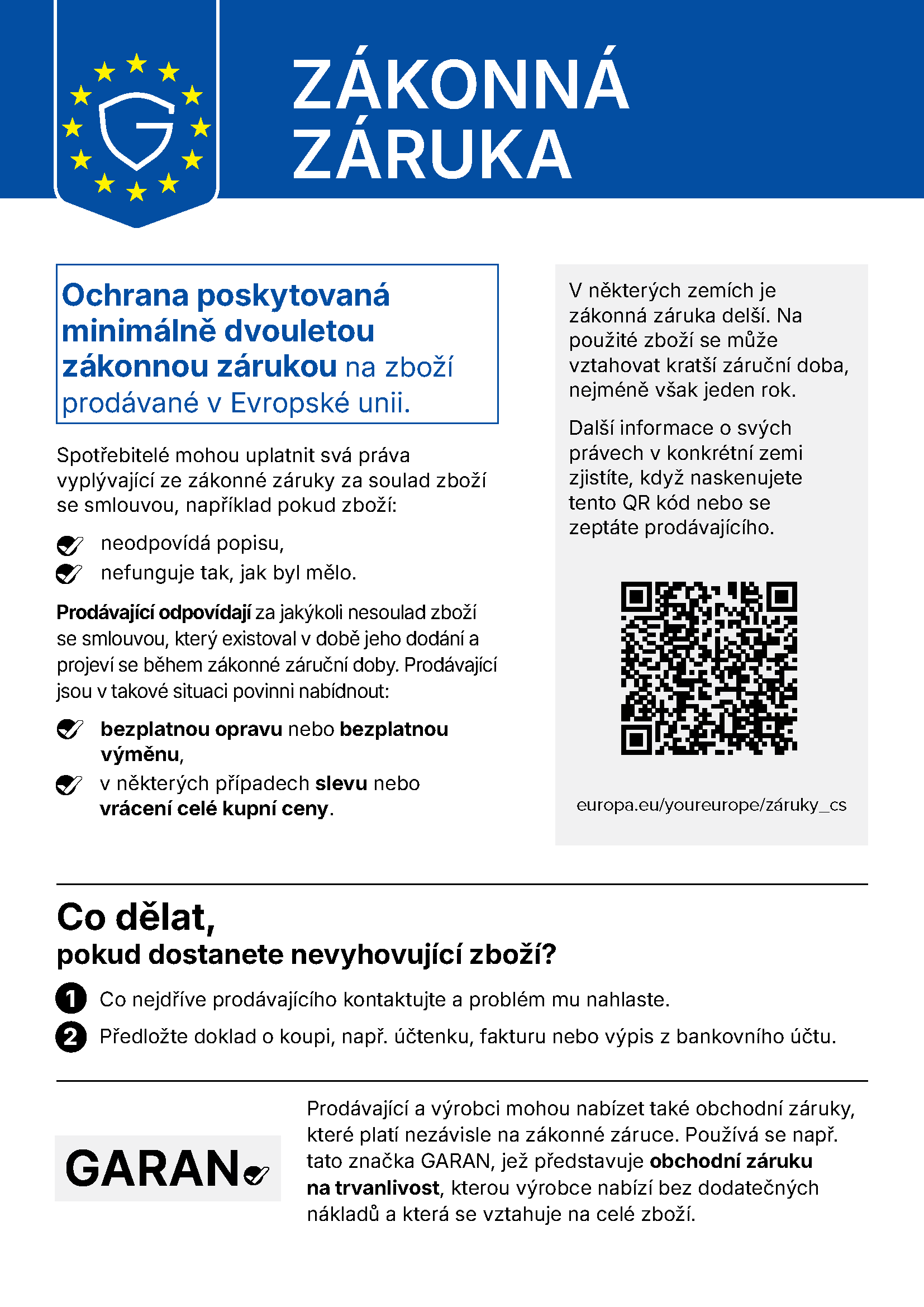 Zákonná záruka – harmonizované oznámení EU