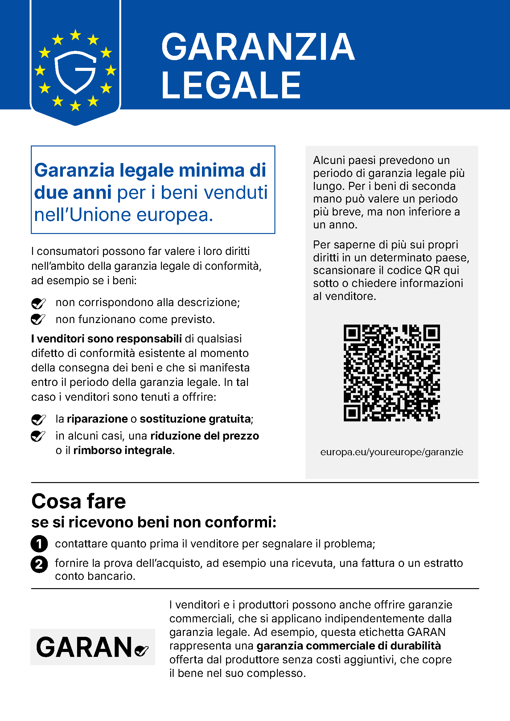 Garanzia legale – avviso armonizzato UE