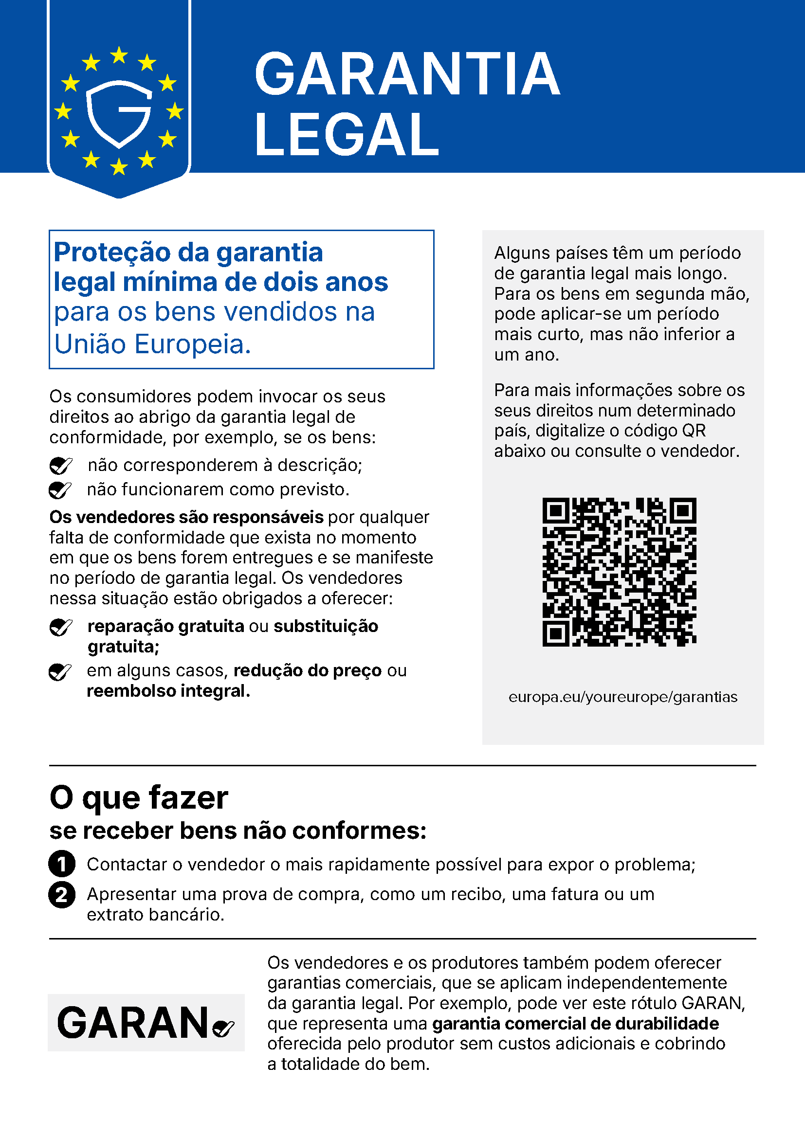Garantia legal – aviso harmonizado da UE